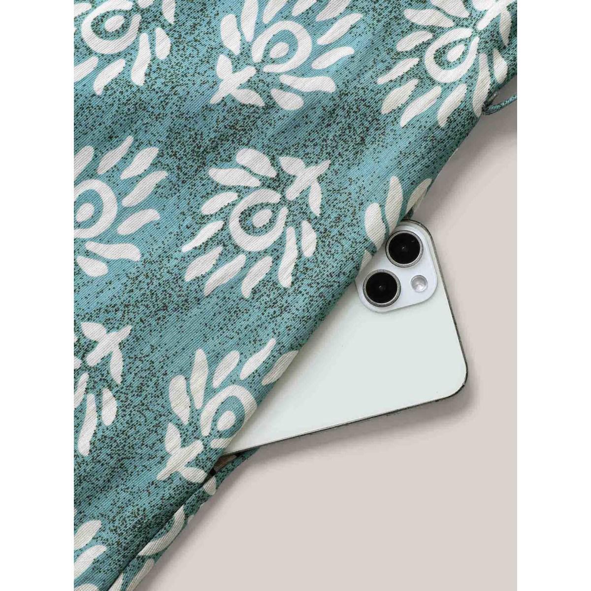 Plus Size Rayon Boho Print Tied Midi Dress Teal Women V-neck Short sleeve Curvy BloomChic 12/L Product Image