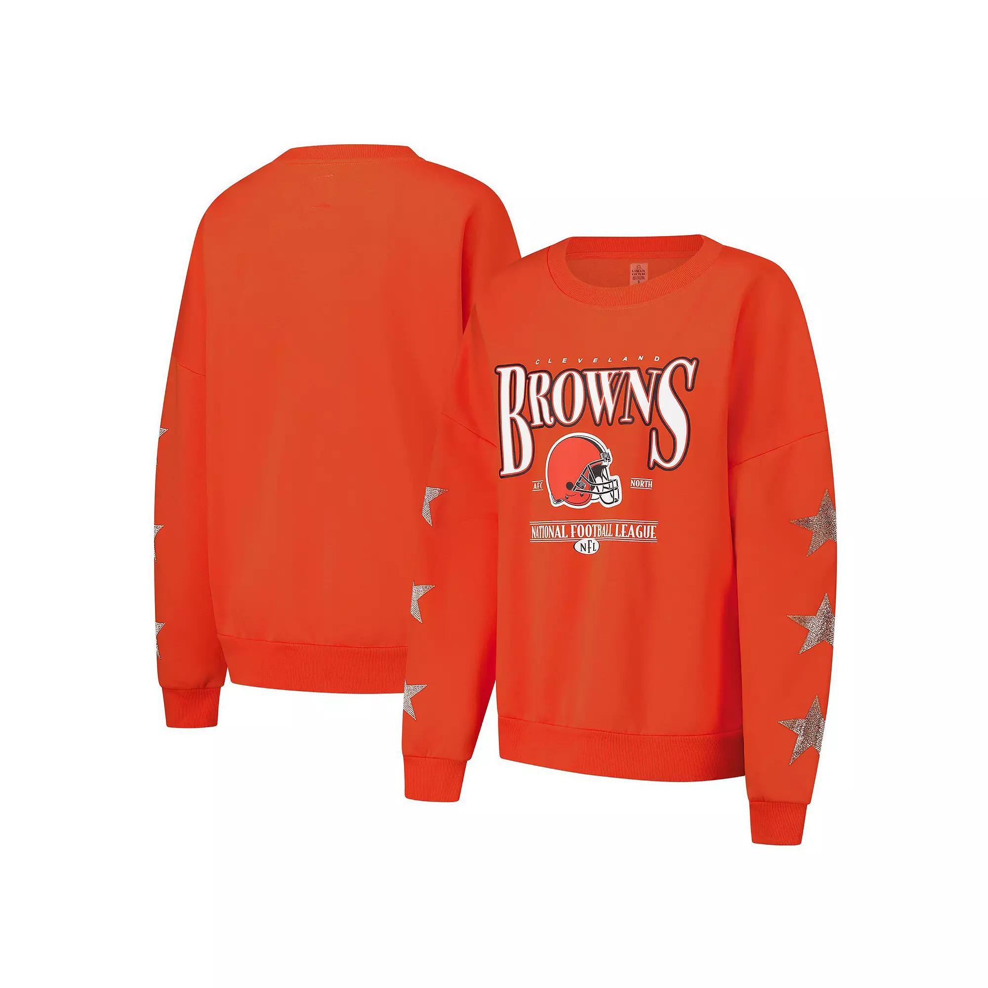 Women's Gameday Couture Orange Cleveland Browns Rhinestone Star Sleeve Settle the Score Tri-Blend Pullover Sweatshirt,  Product Image