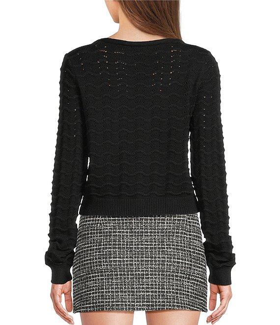 Originality Wavy Stripe V-Neck Button Front Long Sleeve Cropped Cardigan Product Image