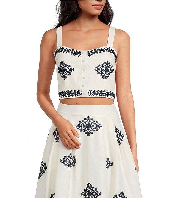 A Loves A Woven Embroidered Sleeveless Tank Strap Sweetheart Neckline Cropped Coordinating Bralette Top Product Image