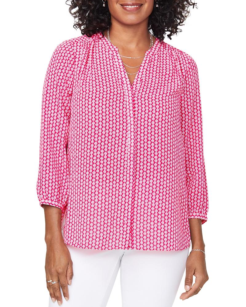 Nydj Three Quarter Sleeve Printed Pintucked Back Blouse Product Image