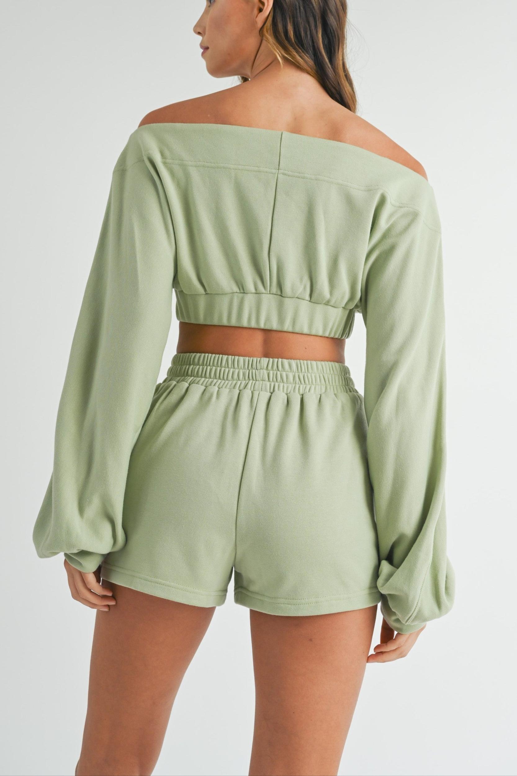 Off Shoulder Crop Top & Shorts Set Product Image
