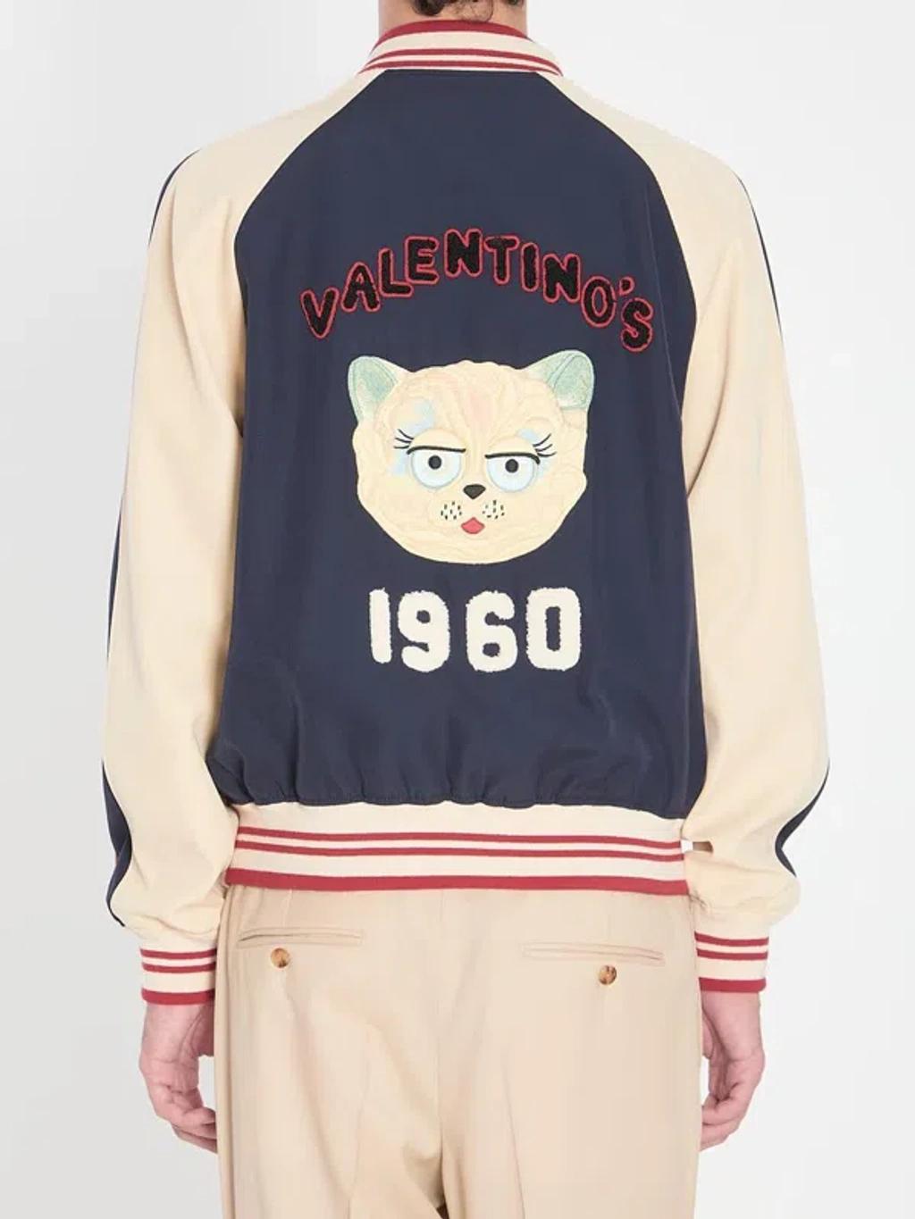 VALENTINO La Chat De La Maison Wool Bomber Jacket In Black Product Image