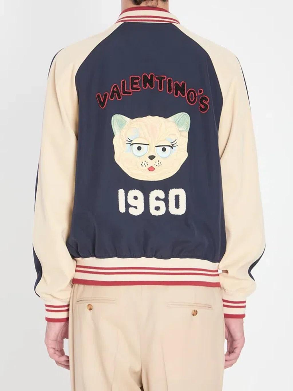 VALENTINO La Chat De La Maison Wool Bomber Jacket In Black Product Image
