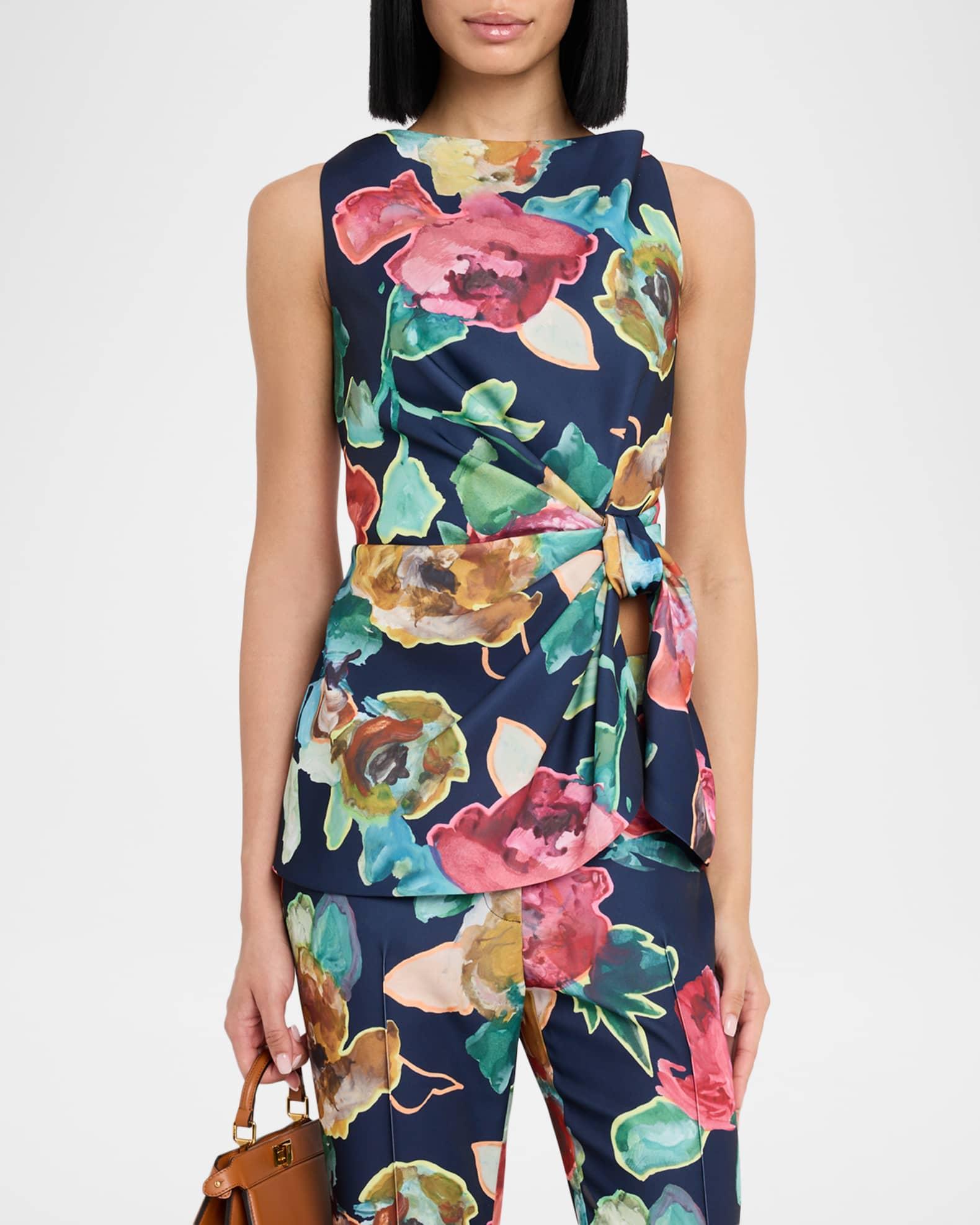 High-Neck Ruched Printed Crepe Top Product Image