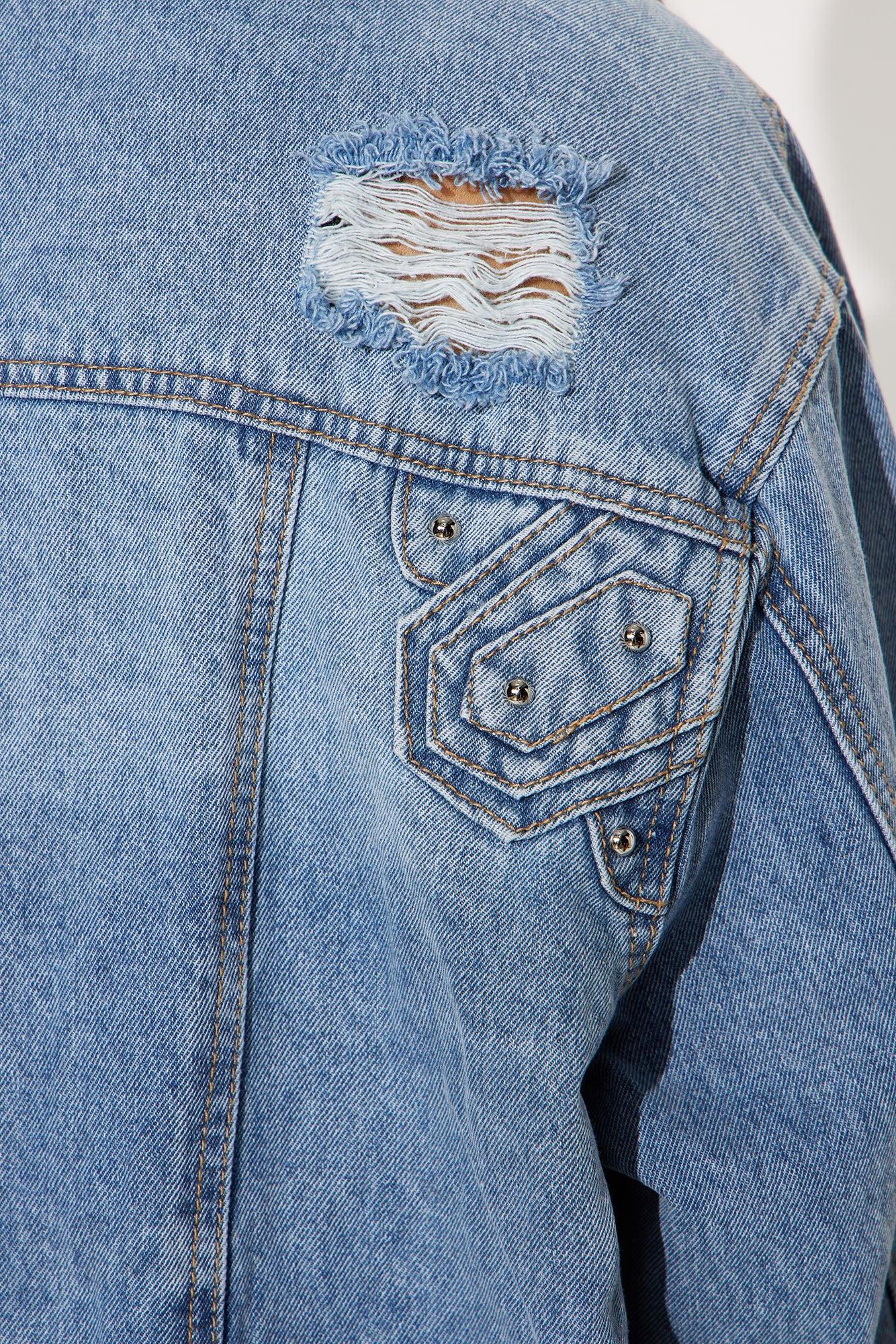 Big Impact Studded Denim Jacket - Light Wash Product Image