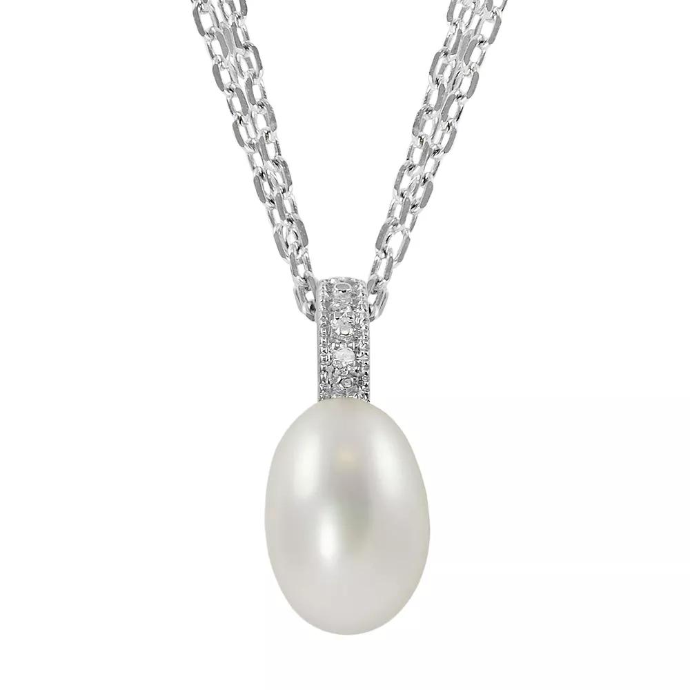 PearLustre by Imperial Sterling Silver Freshwater Cultured Pearl and Diamond Accent Pendant, Women's Product Image