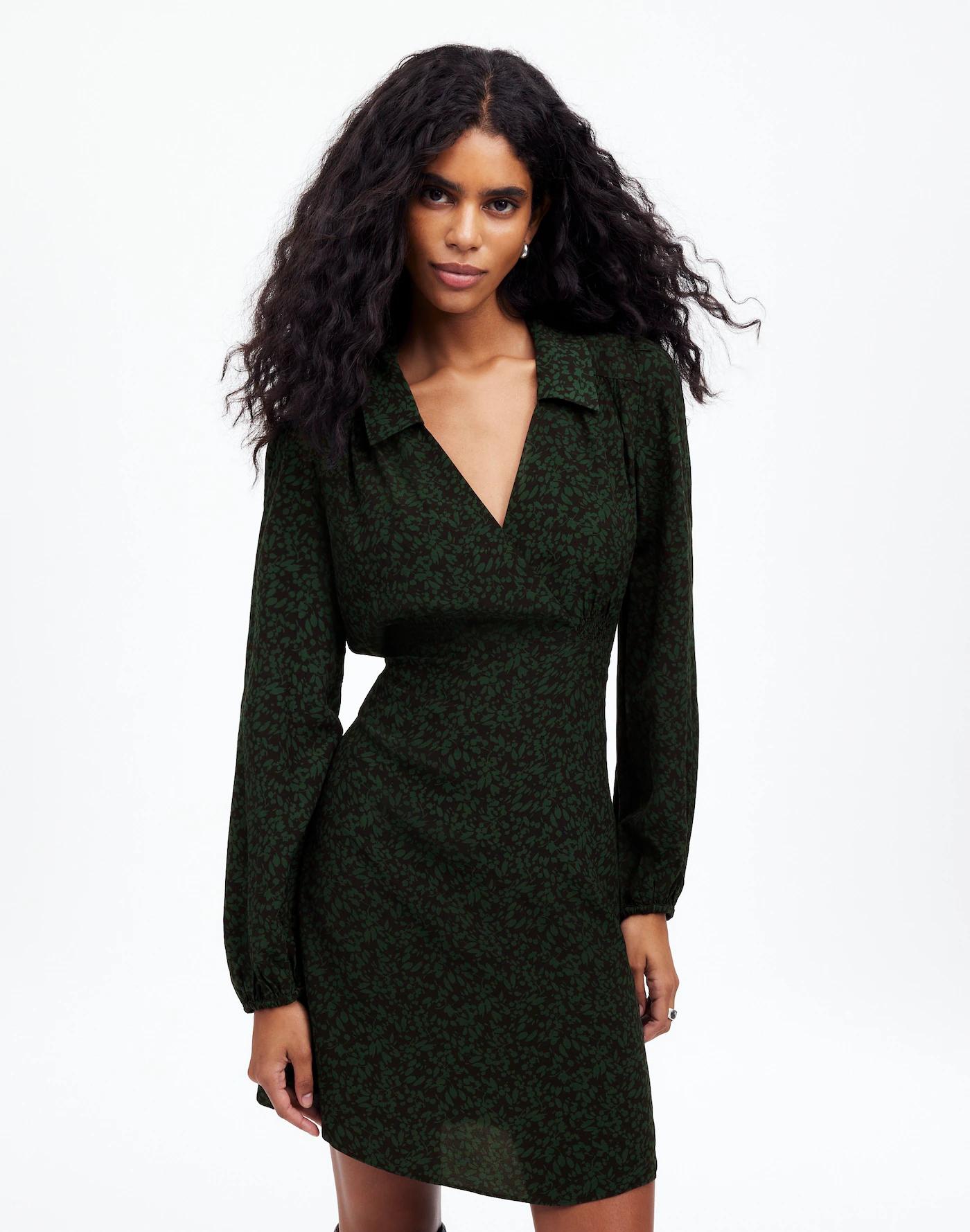 Long-Sleeve Mini Shirtdress in Floral Product Image