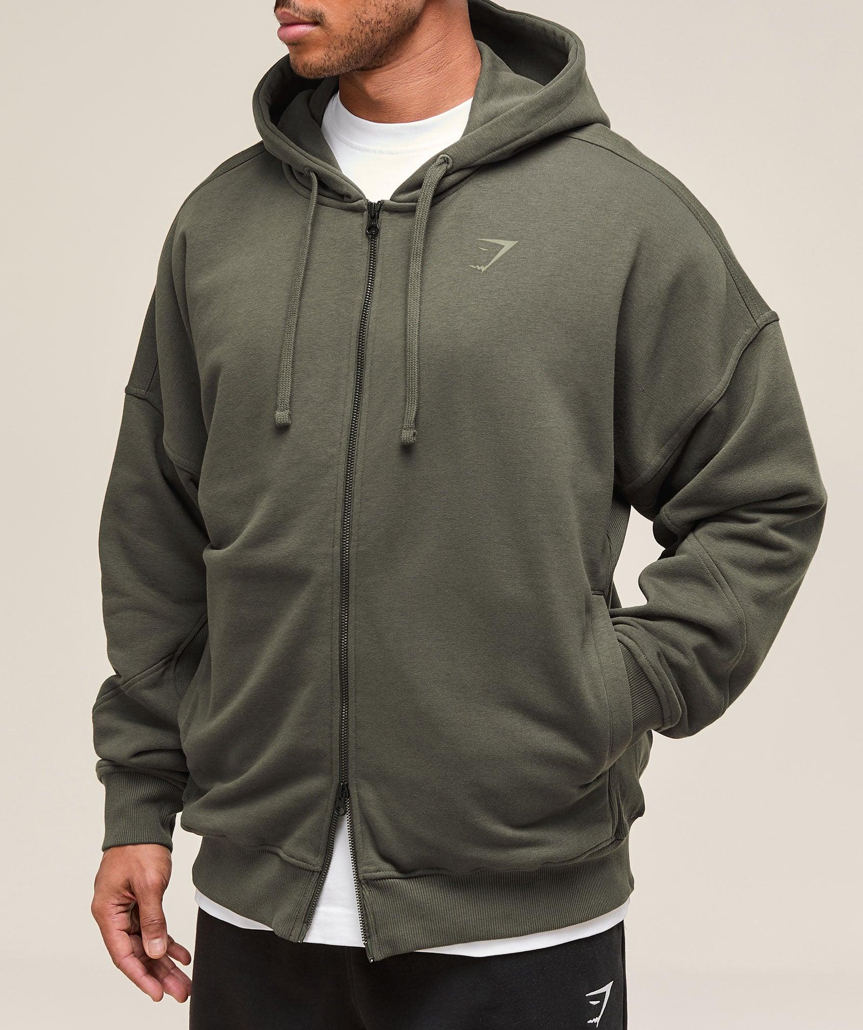 Gymshark Power Zip Up Hoodie - Strength Green Male Product Image