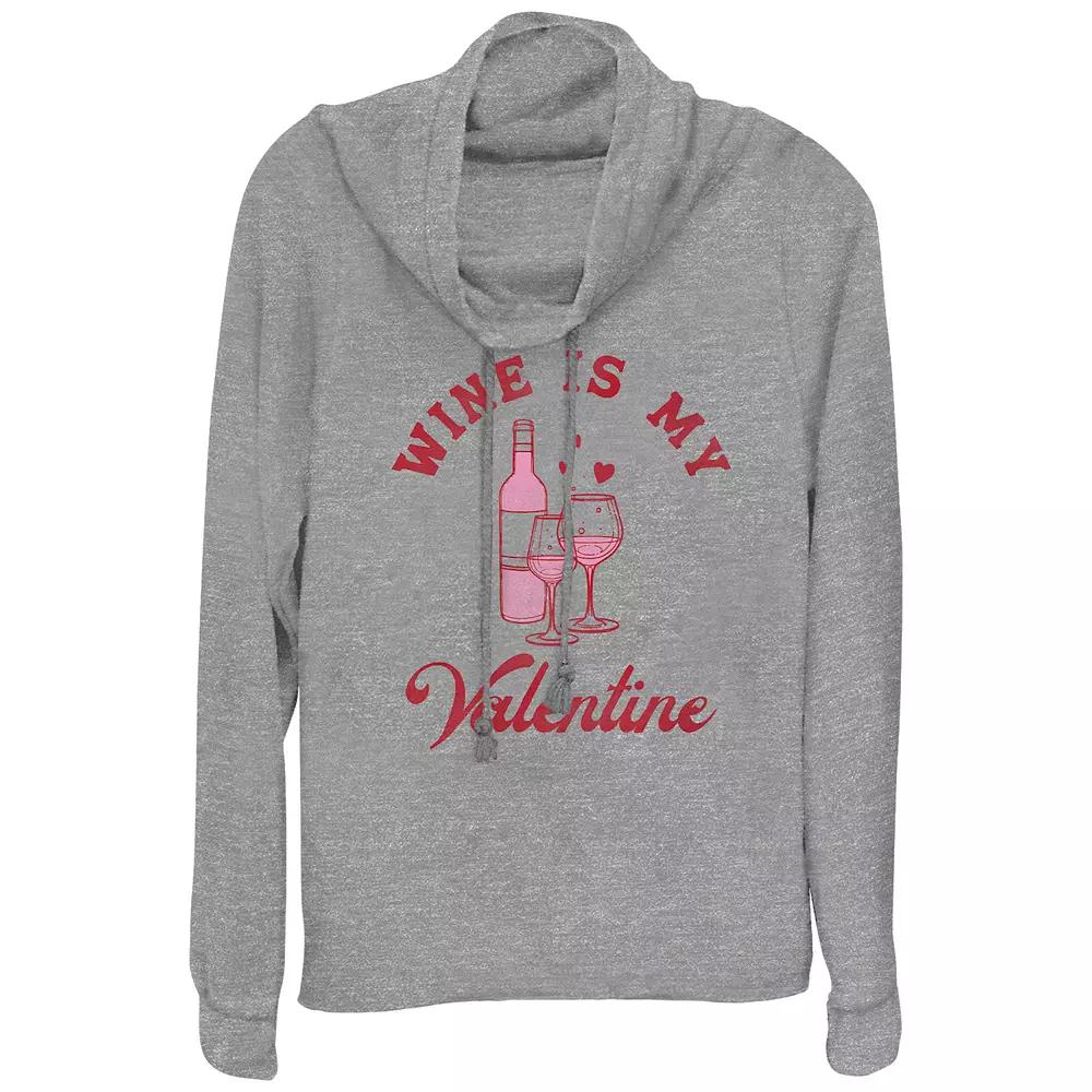 Women's Wine Is My Valentine Cowlneck Graphic Lightweight Long Sleeve,  Product Image