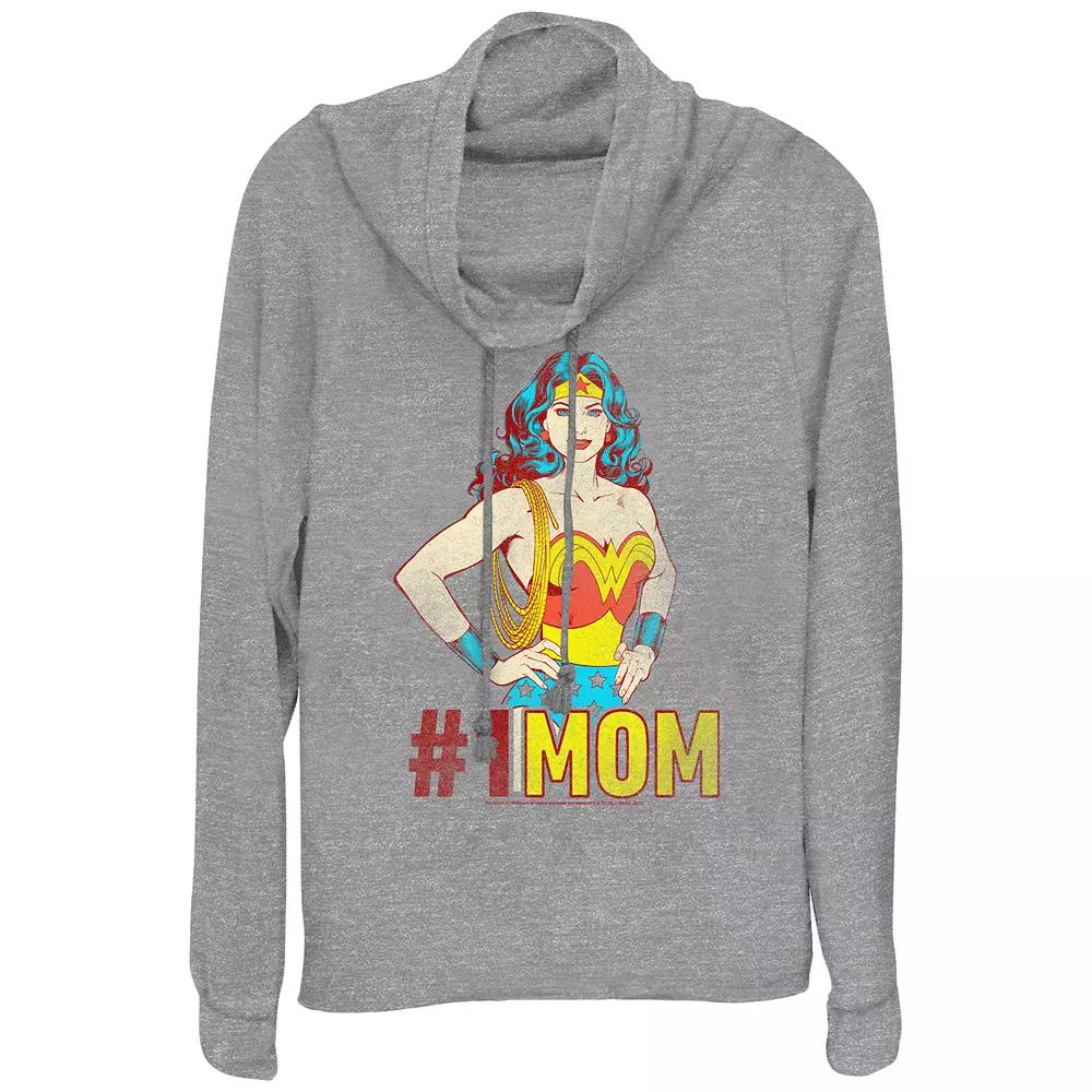 Women's Wonder Woman #1 MOM Cowlneck Graphic Lightweight Long Sleeve,  Product Image