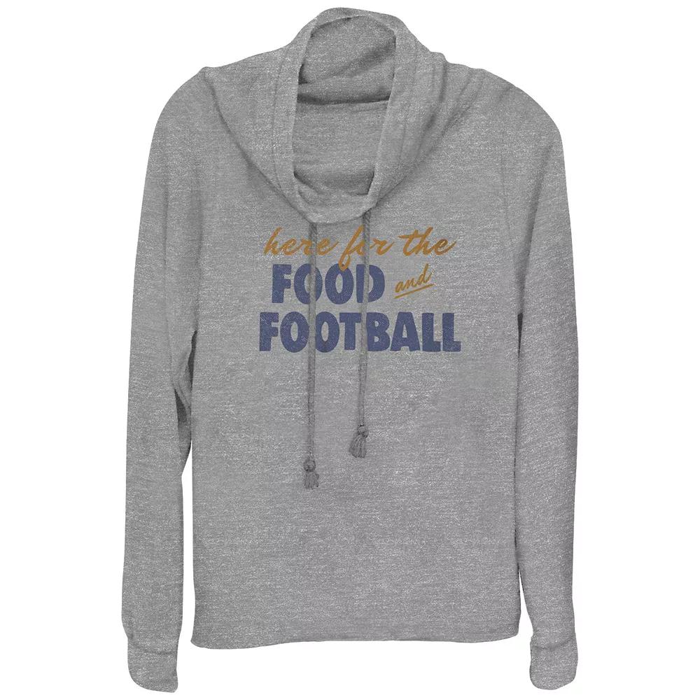 Women's Here For The Food And Football Cowlneck Graphic Lightweight Long Sleeve,  Product Image