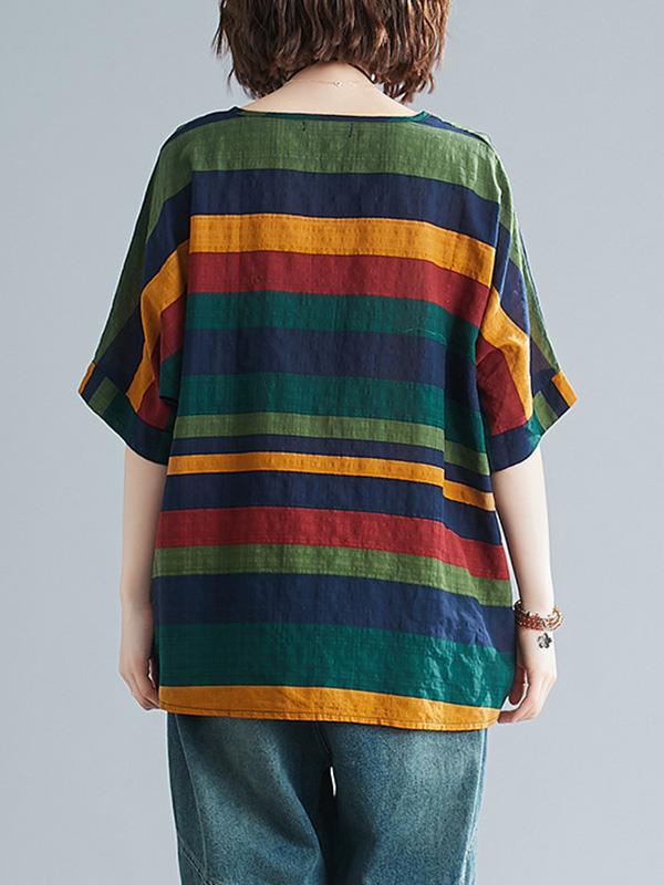 Rainbow Stripe Batwing Sleeves T-Shirts Tops Product Image