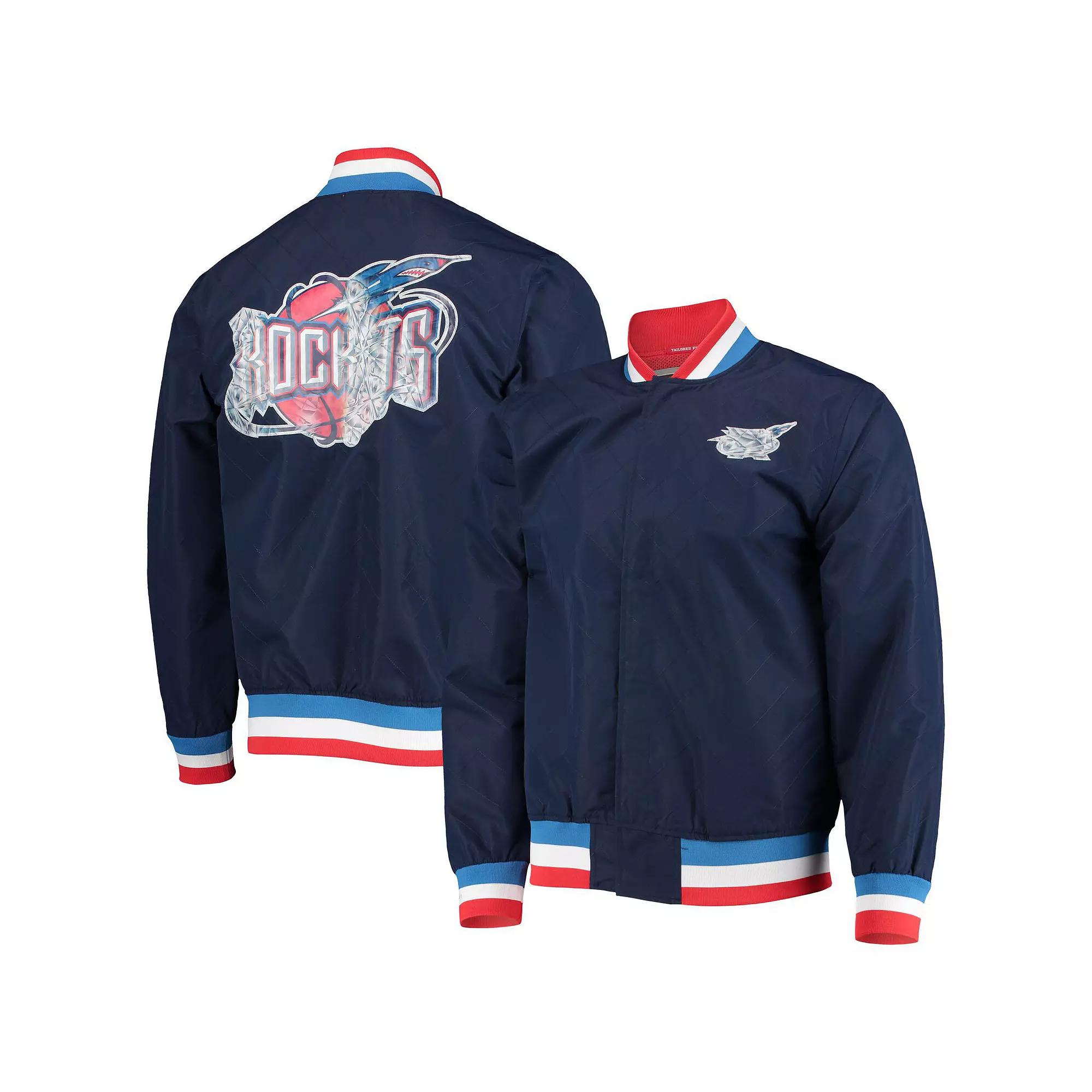 Men's Houston Rockets Navy Mitchell & Ness Hardwood Classics 75th Anniversary Authentic Warmup Full-Snap Jacket, Size: Large, Blue Product Image