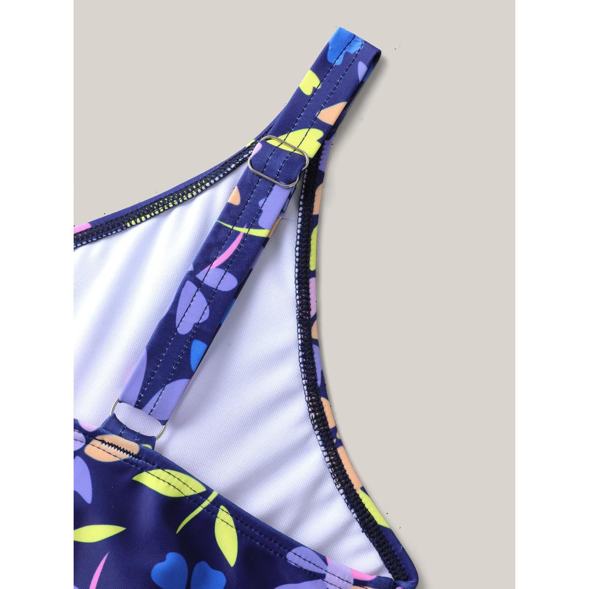 Plus Size Floral Ruffled Belted One-Piece Swimsuit Women's Swimwear Indigo Beach Tie knot Curve Bathing Suits High stretch One Pieces BloomChic 22-24/3X Product Image