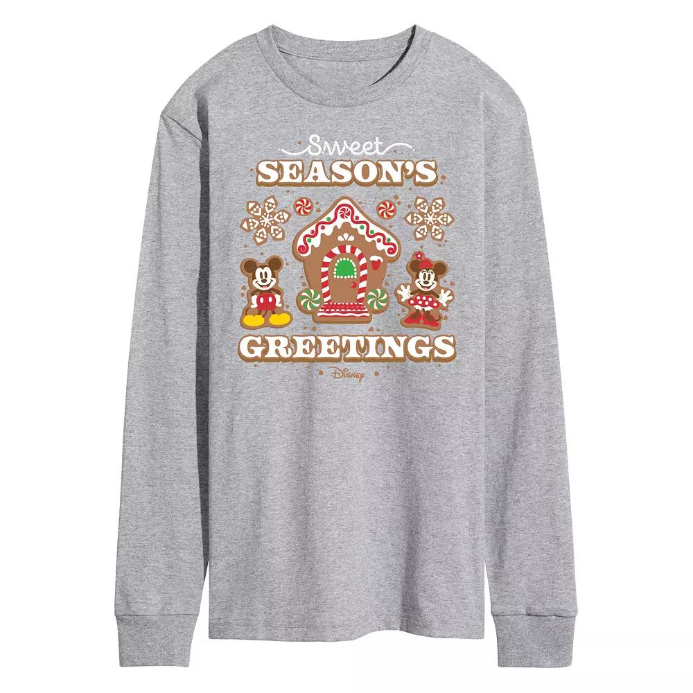 Disney's Mickey & Minnie Mouse Men's Sweet Seasons Greetings Long Sleeved Graphic Tee, Size: Medium, Gray Product Image