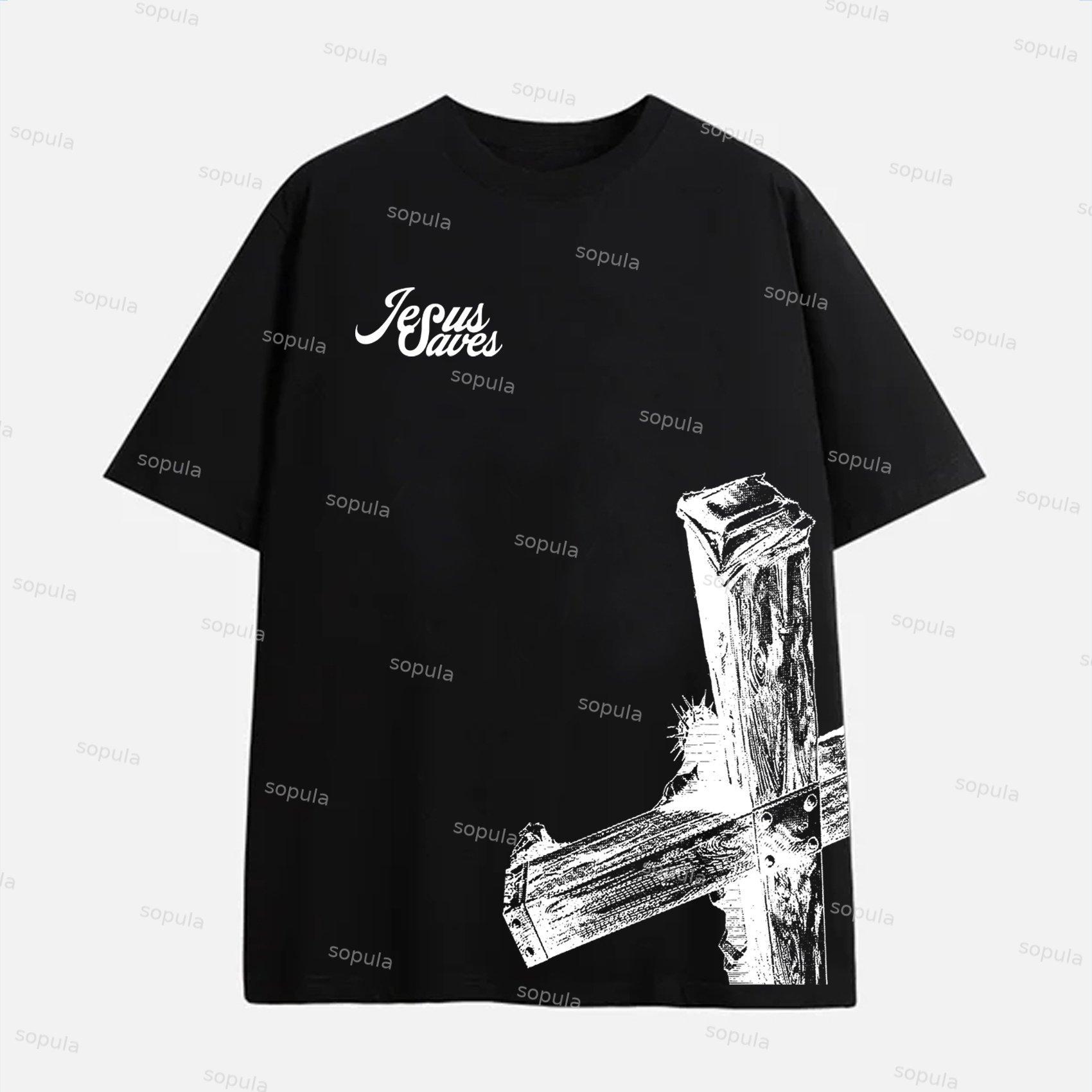 Sopula Casual Jesus Saves Graphic Cotton Short Sleeve T-Shirt Product Image