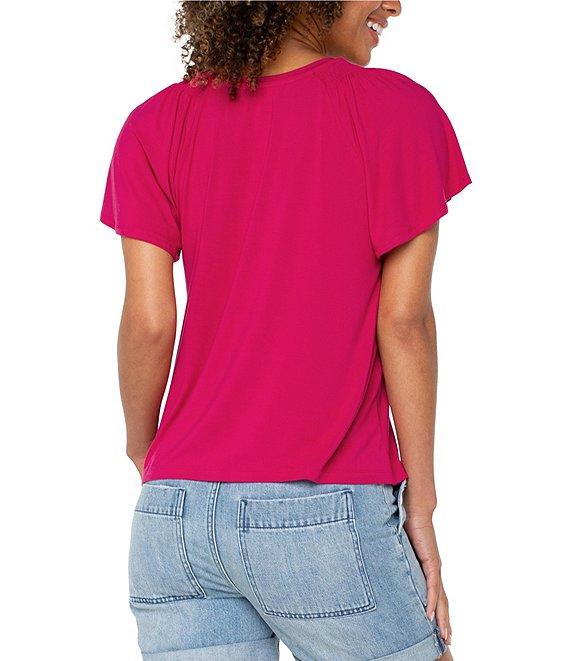 Liverpool Los Angeles Jersey Knit V-Neck Short Flutter Sleeve Shirred Top Product Image