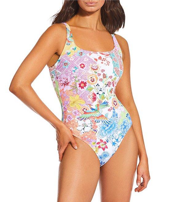JOHNNY WAS Paula Square Neck Reverse Pique Tank One Piece Swimsuit Product Image