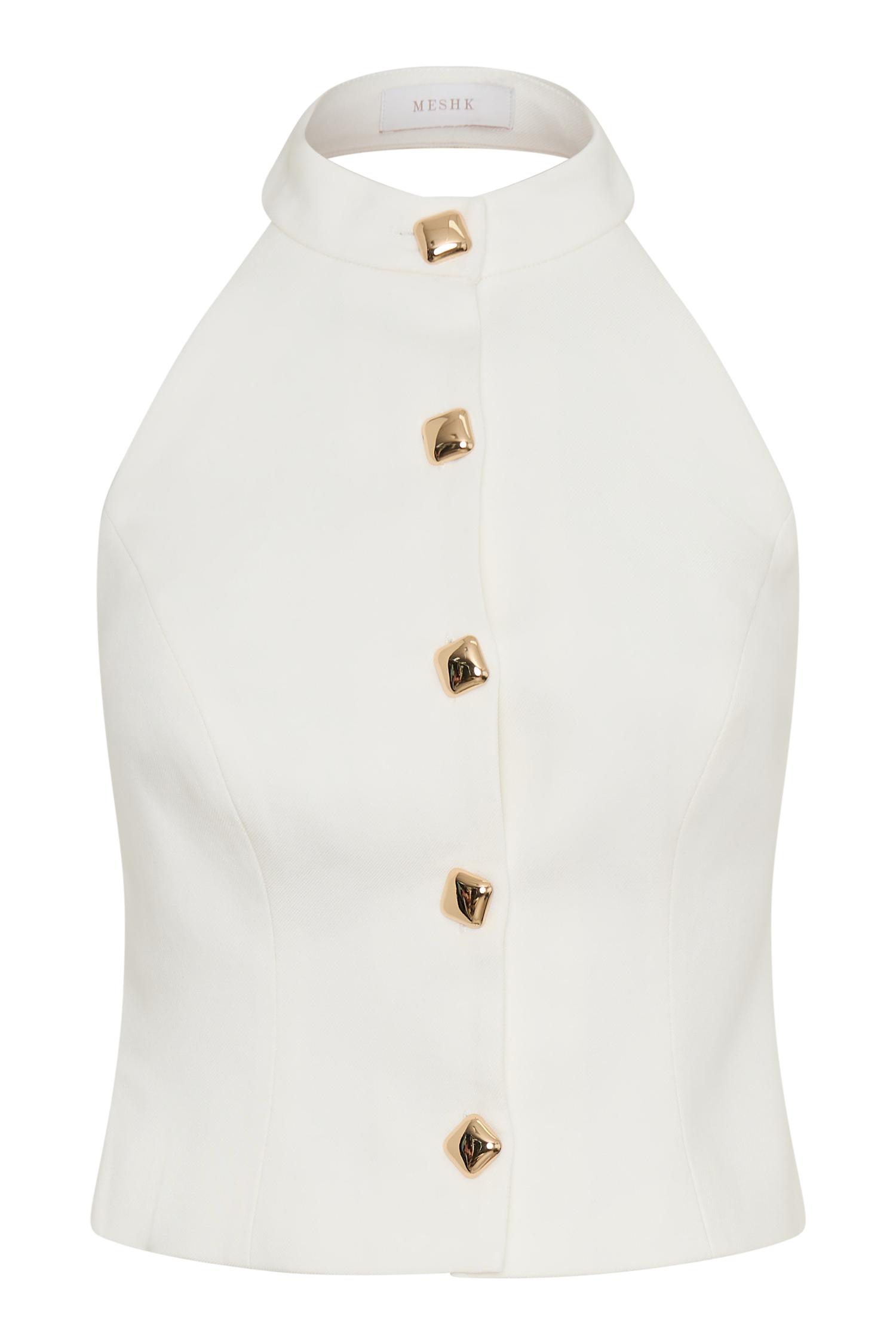 Tiara Halter Neck Suiting Top - White Product Image