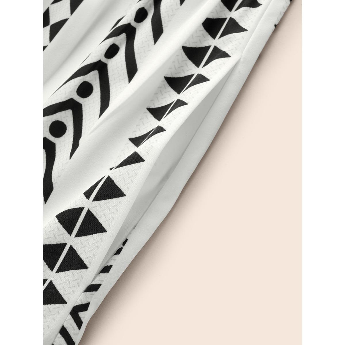 Plus Size Bandana Geometric Ruffle Sleeve Babydoll Dress White Women Vacation Notched collar Short sleeve Curvy Knee Dress BloomChic 14-16/1X Product Image