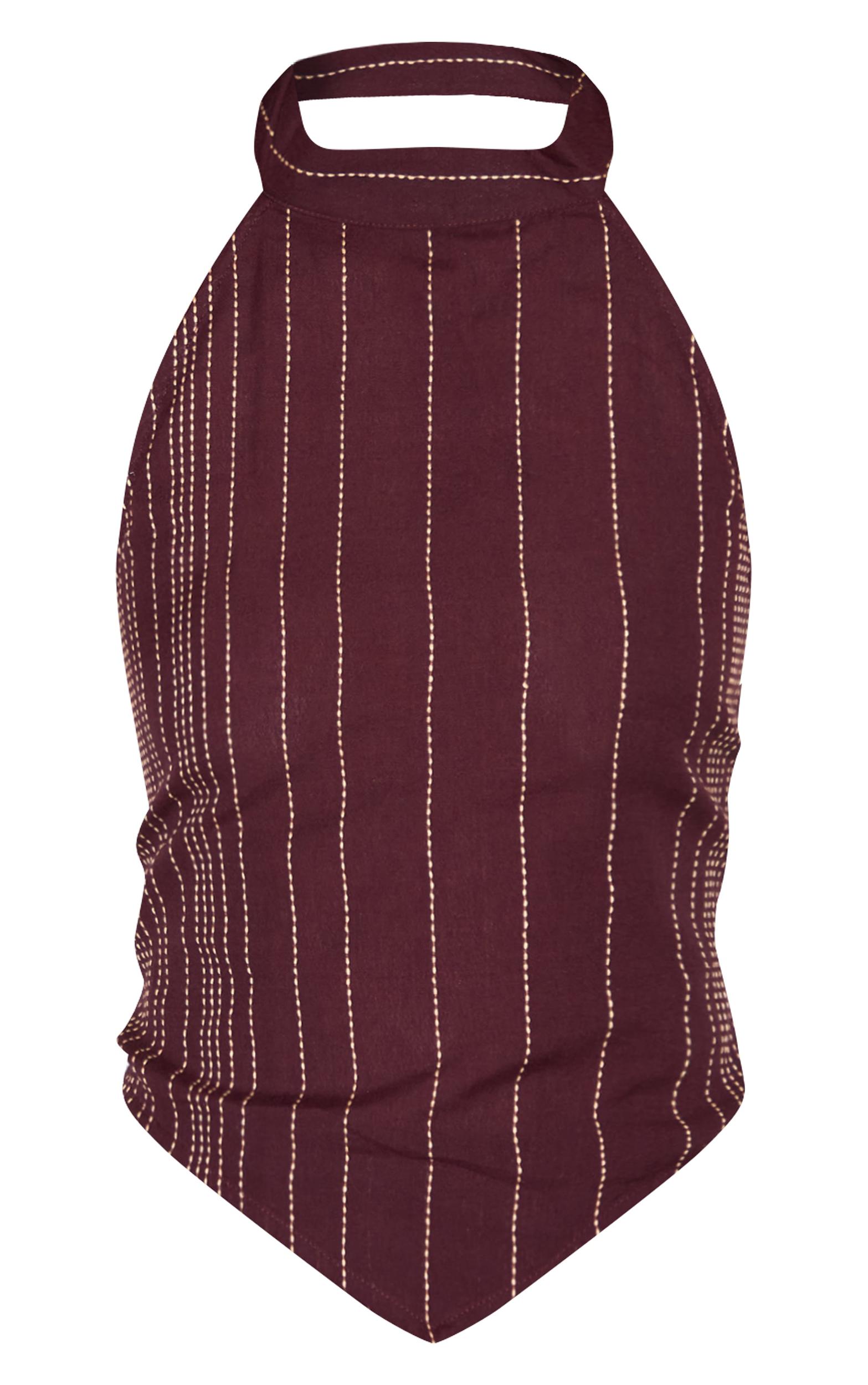  Dark Brown Embroidered Stripe Halterneck Top Product Image