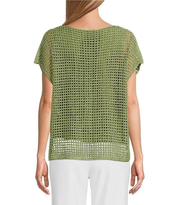 Investments Petite Size Short Sleeve Crew Neck Open Stitch Top Product Image