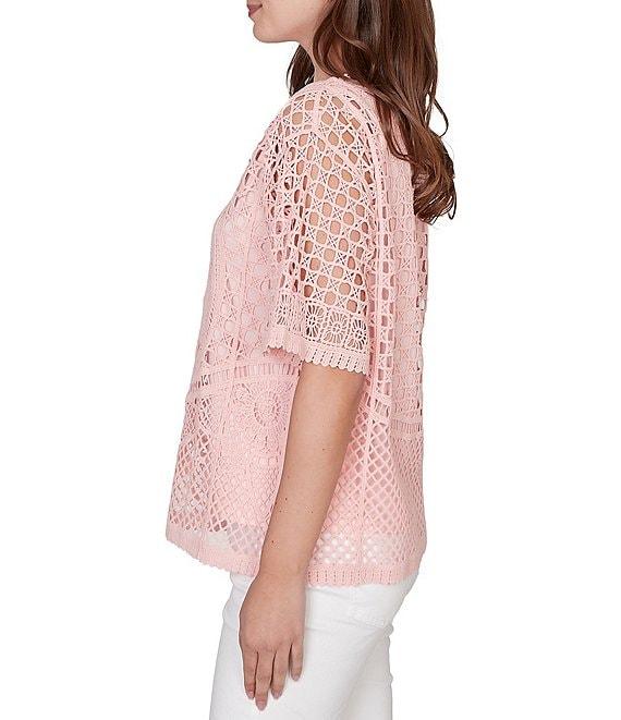 Ruby Rd. Petite Size Lace Layered Tonal Tank Open-Work Knit Top Product Image