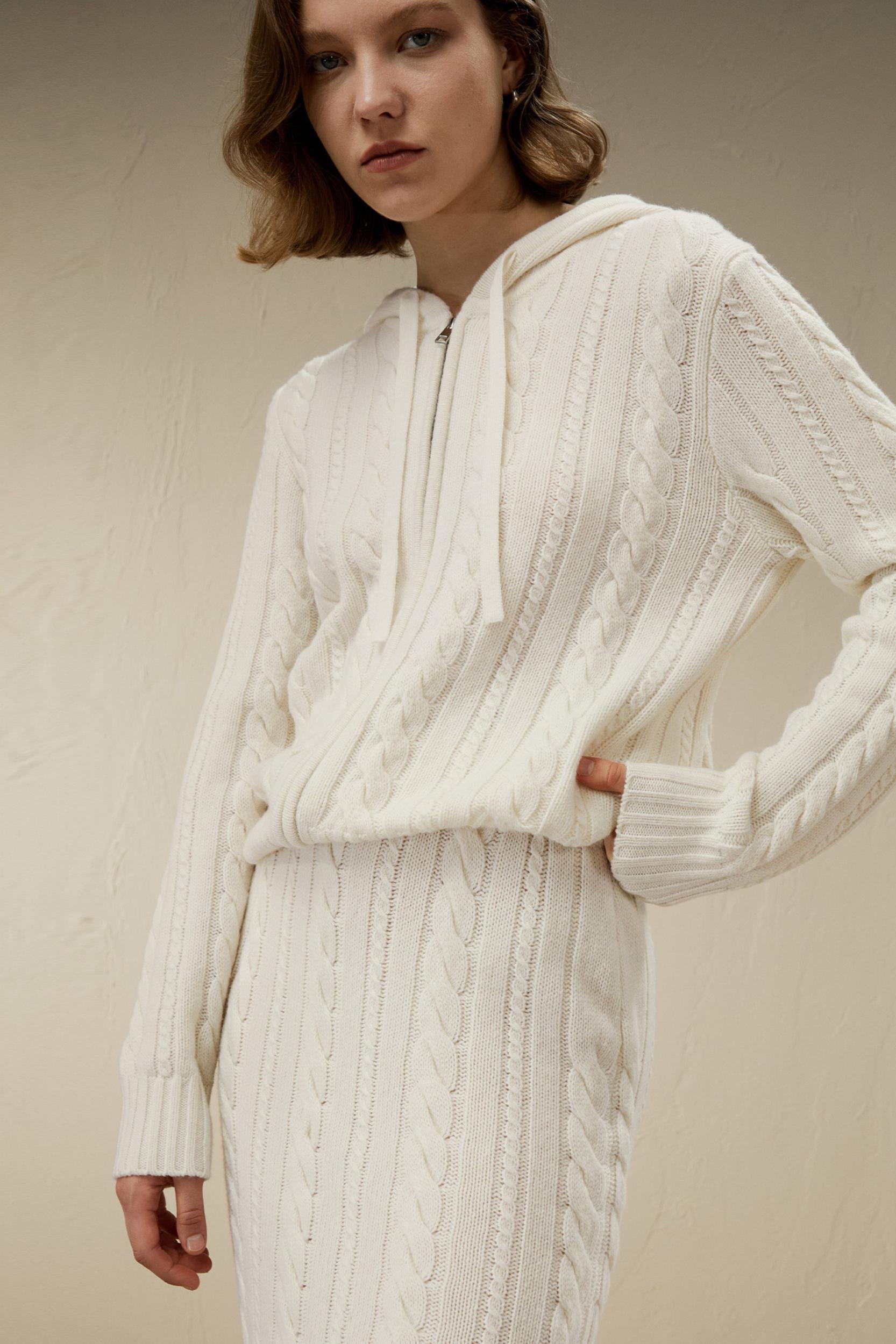 Bela Cable-Knit Wool-Cashmere Blend Hoodie Product Image