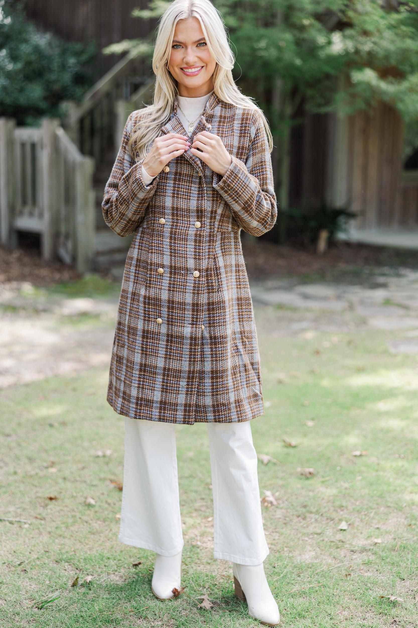 City Streets Brown Plaid Coat Female Product Image