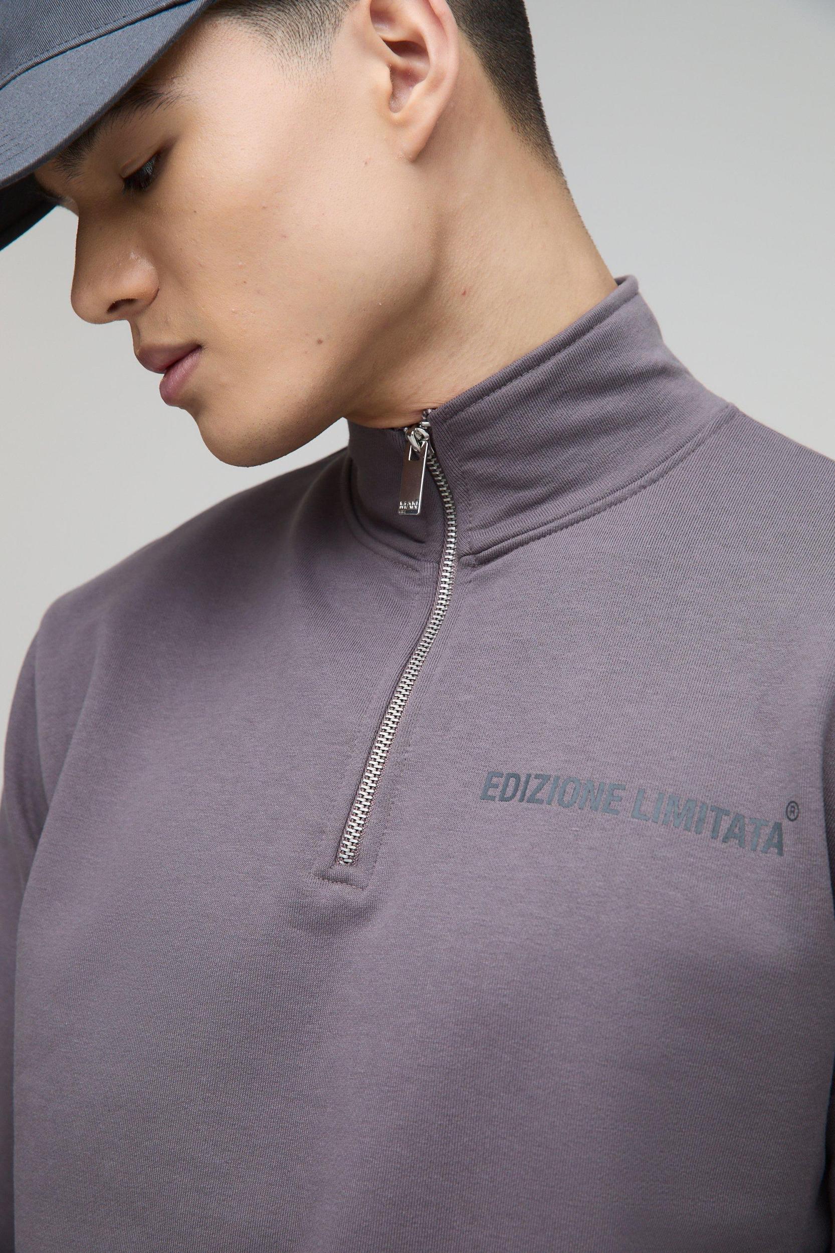 Regular Fit Edizione Heavyweight Zip Funnel Neck Sweatshirt | boohooMAN USA Product Image