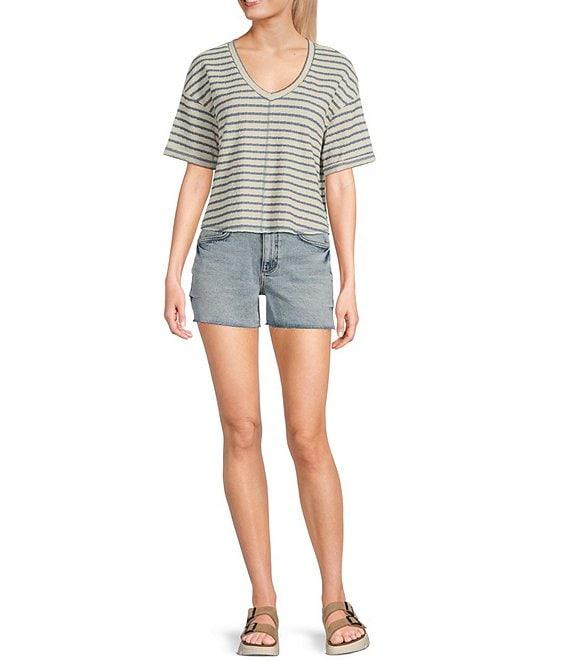 Moa Moa Striped V-Neck Short Sleeve Top Product Image