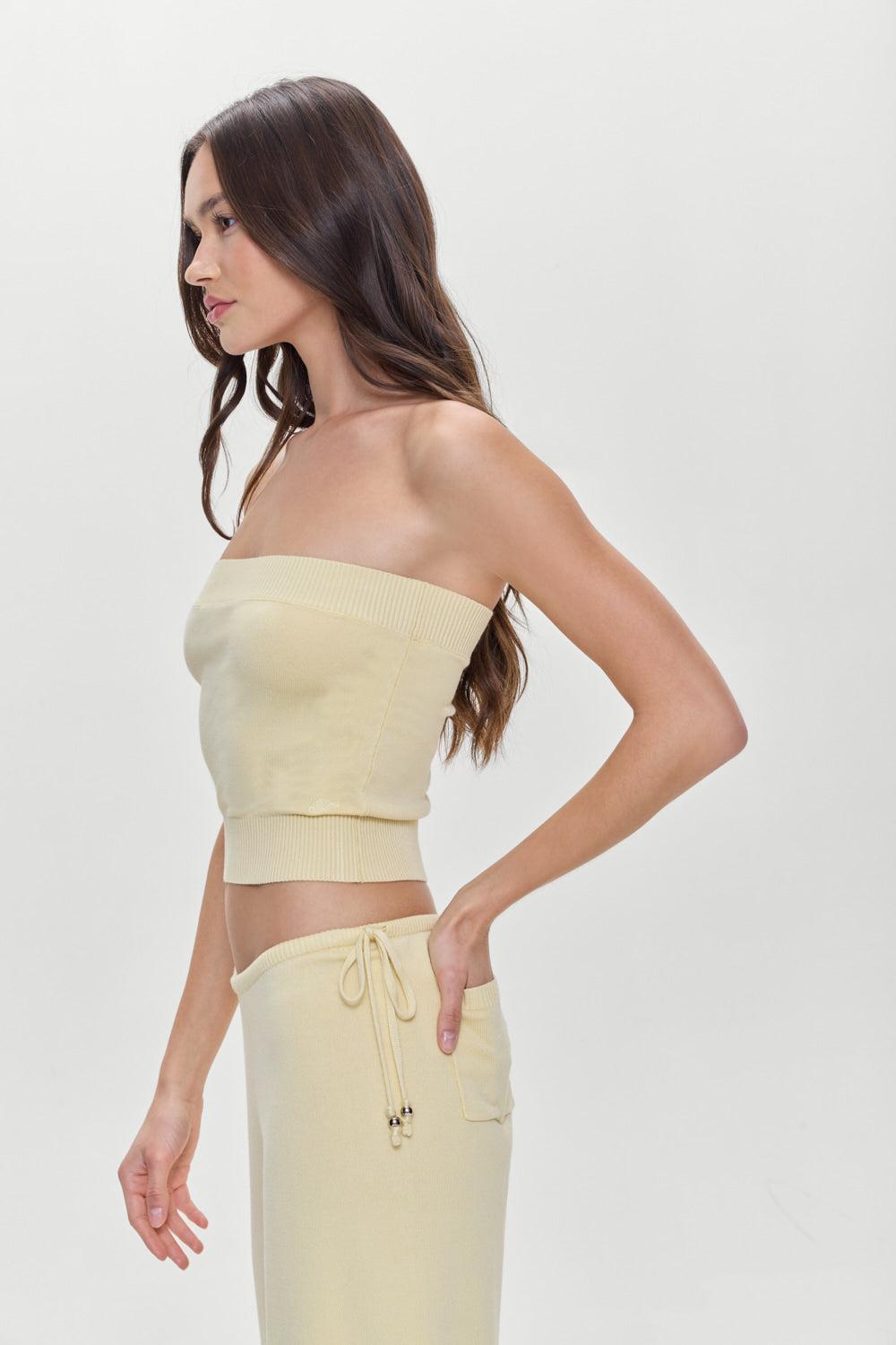 Destiny Knit Strapless Shirt - Buttercup Product Image