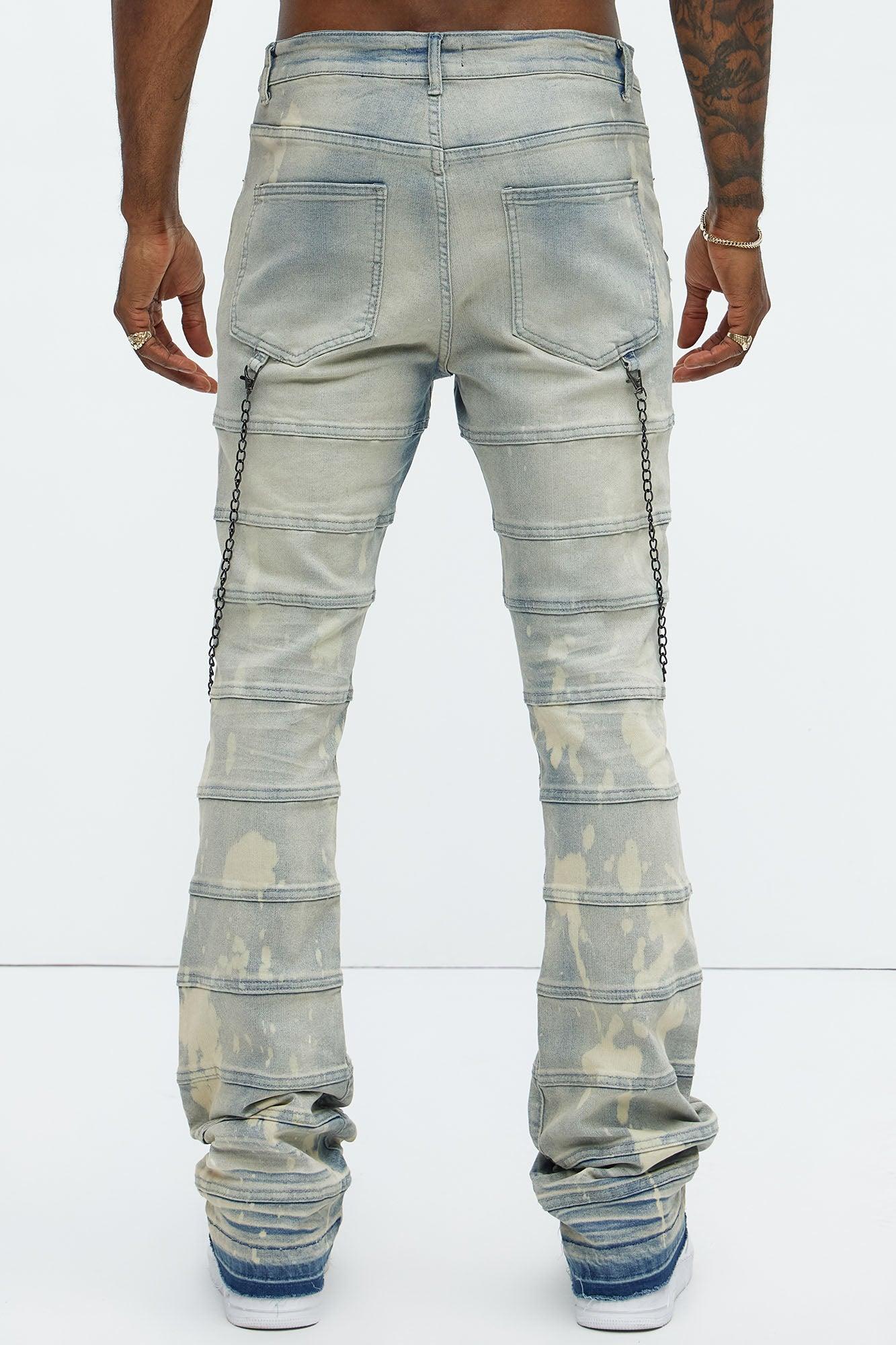 Stacked Slim Flare Paneled Chain Jeans - Light Blue Wash Product Image