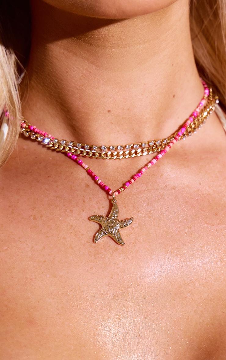 Gold Beaded Layered Starfish Necklace Product Image