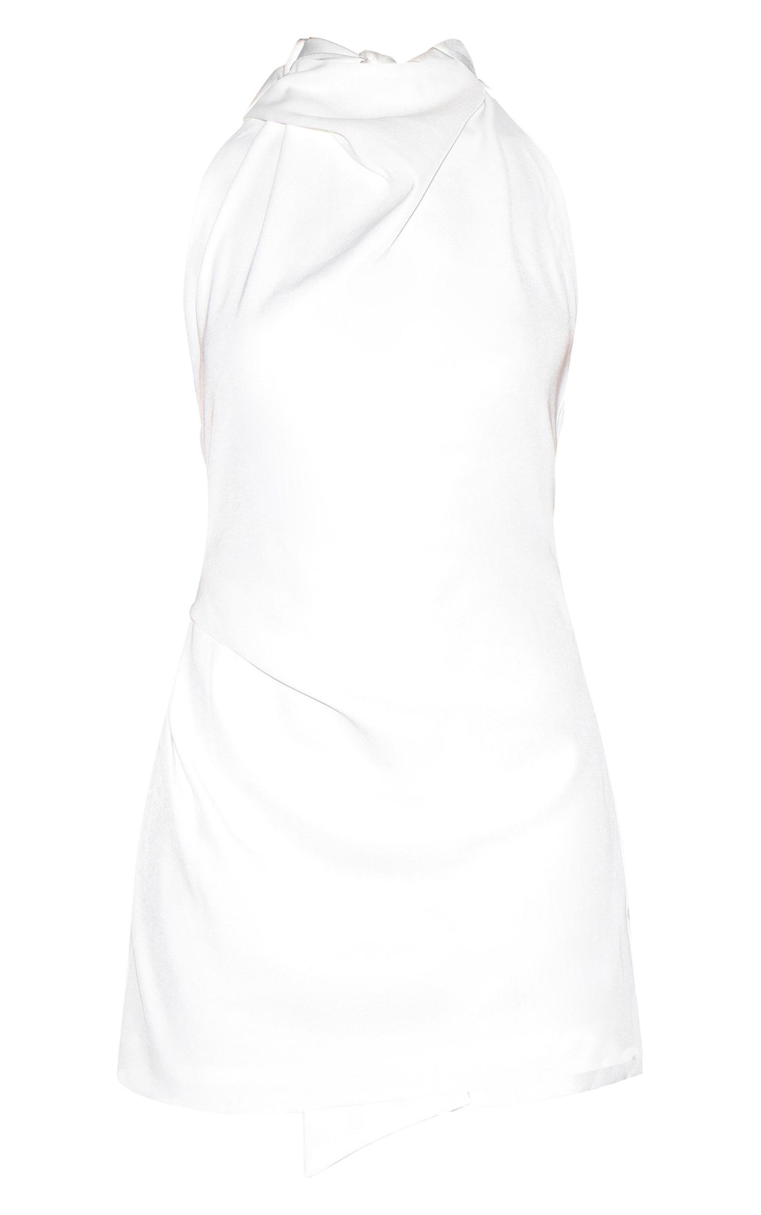 Premium White Woven Tie Halter Neck Dress Product Image