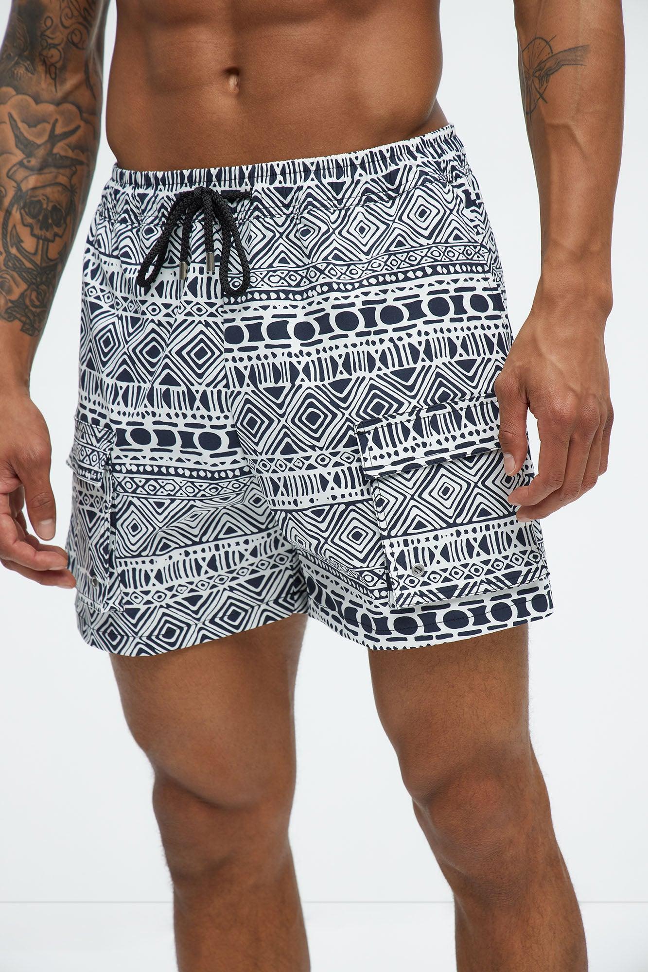 Attract Abstract Cargo Swim Mid Trunk - Black/White Product Image