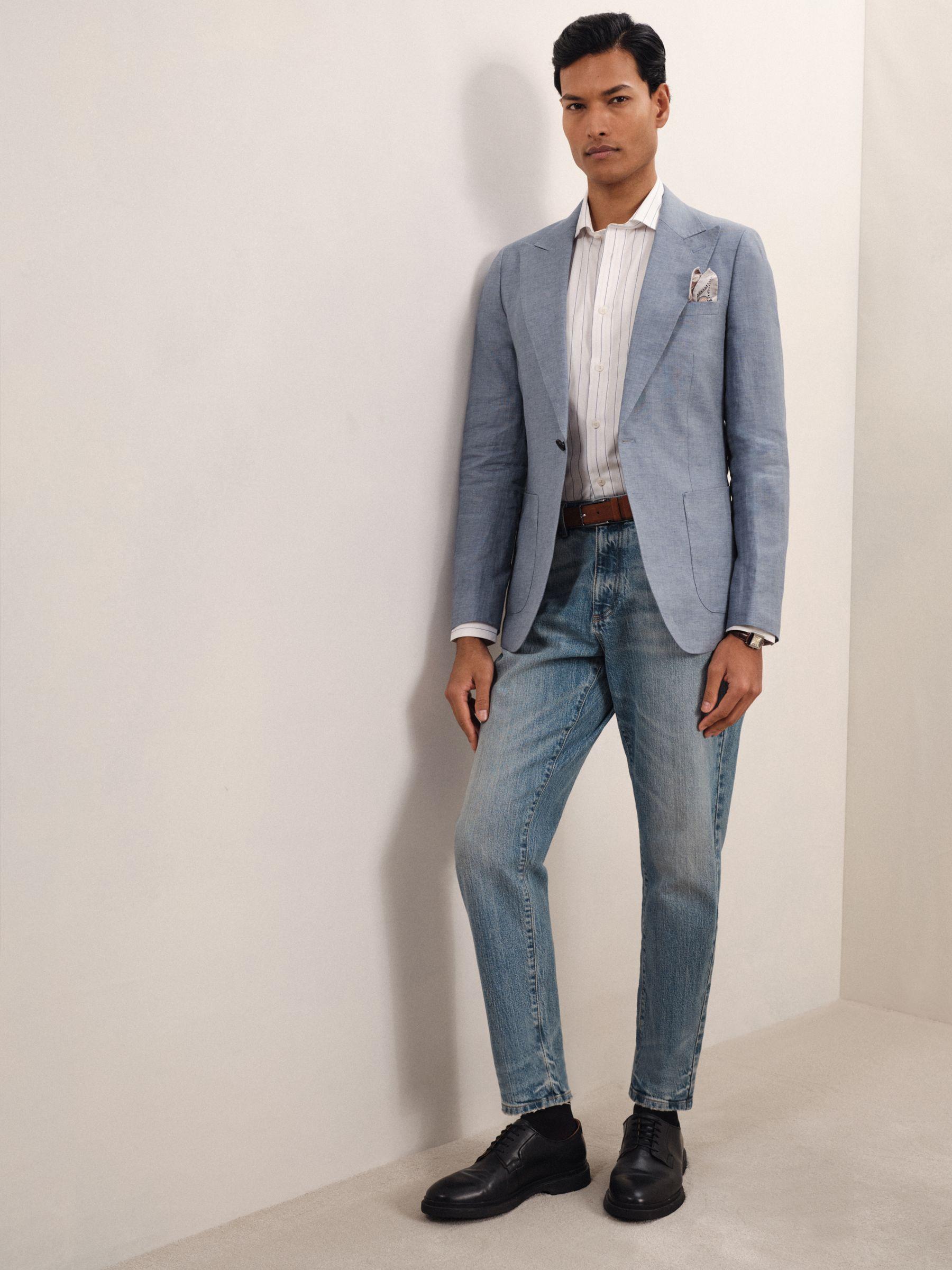 Regular-Fit Double-Breasted Sharkskin Wool-Blend Suit Blazer in Charcoal Grey Product Image