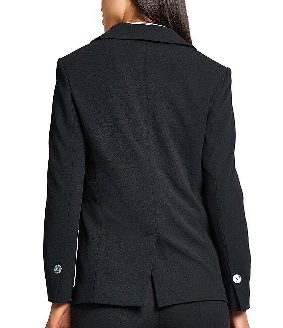 Ming Wang Deco Crepe Notch Lapel Bracelet Sleeve Single Button Blazer Product Image