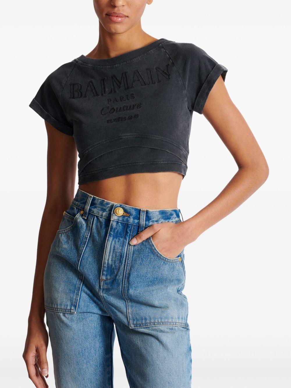 Couture-embroidered cropped T-shirt Product Image