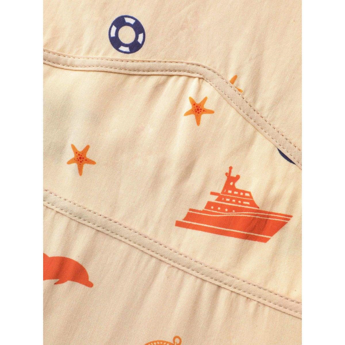 Plus Size Rayon Ocean Print Cinched Waist Midi Dress Tan Women V-neck Sleeveless Curvy BloomChic 26/4X Product Image