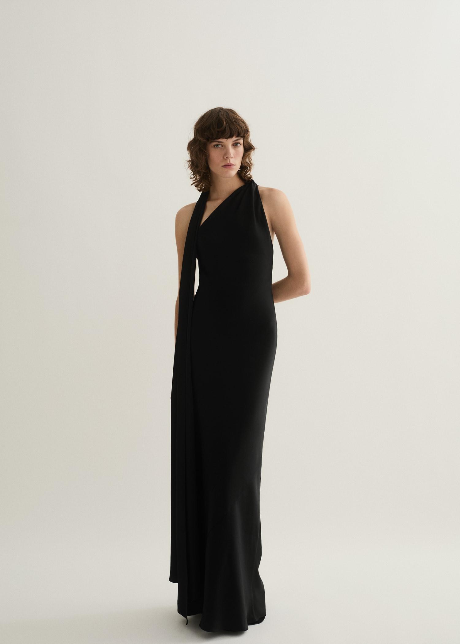 Asymmetrical bow-neck dress - Women | MANGO USA Product Image