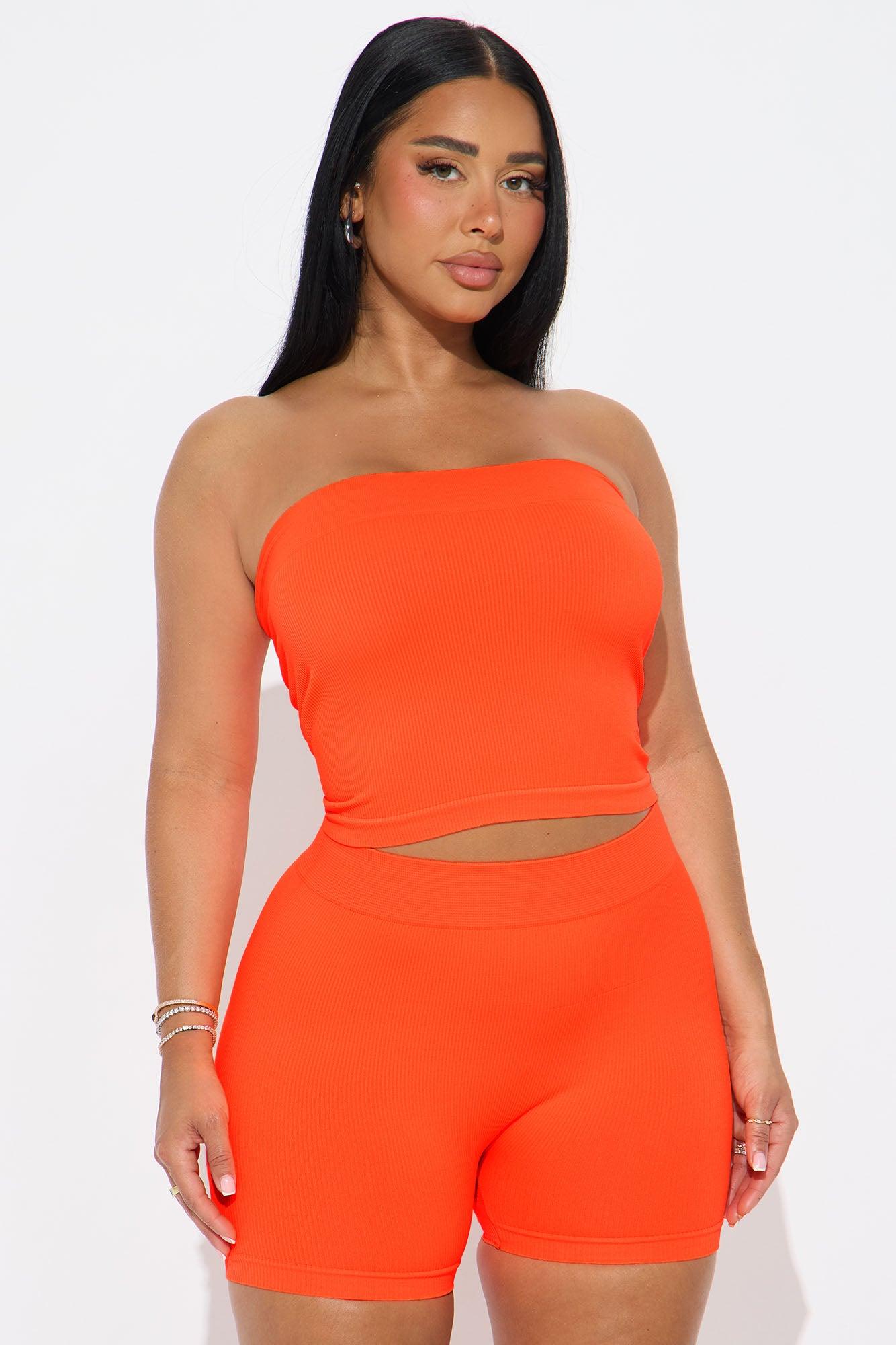 Off Duty Seamless Tube Top Biker Short Set - Orange Product Image
