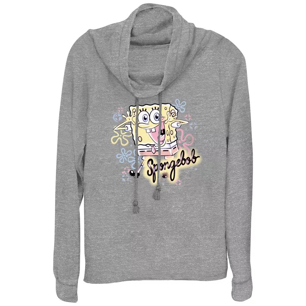 Women's Nickelodeon SpongeBob SquarePants Airbrush Poster Cowlneck Graphic Lightweight Long Sleeve,  Product Image