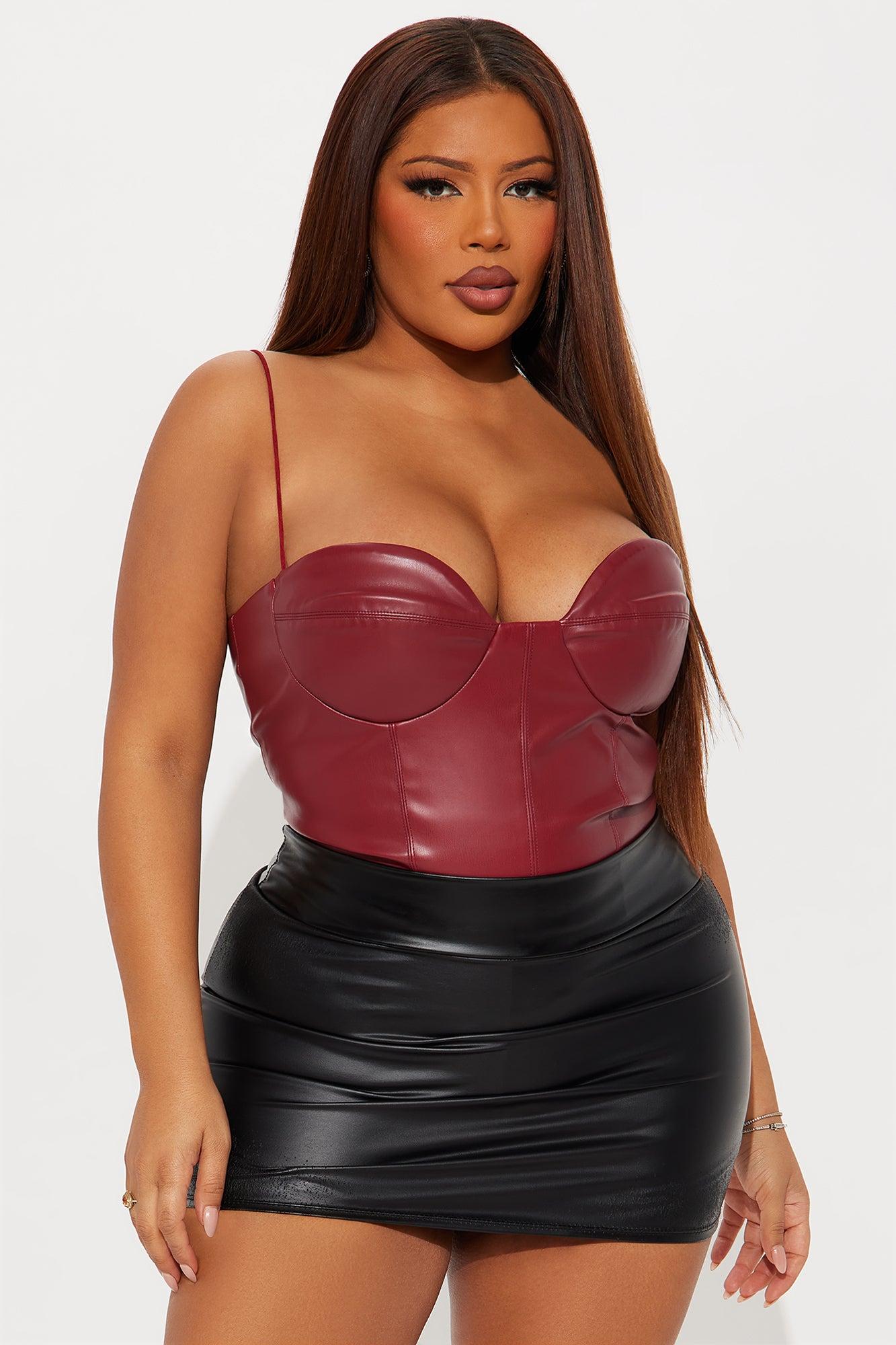 Lovers Rock Faux Leather Bodysuit - Burgundy Female Product Image