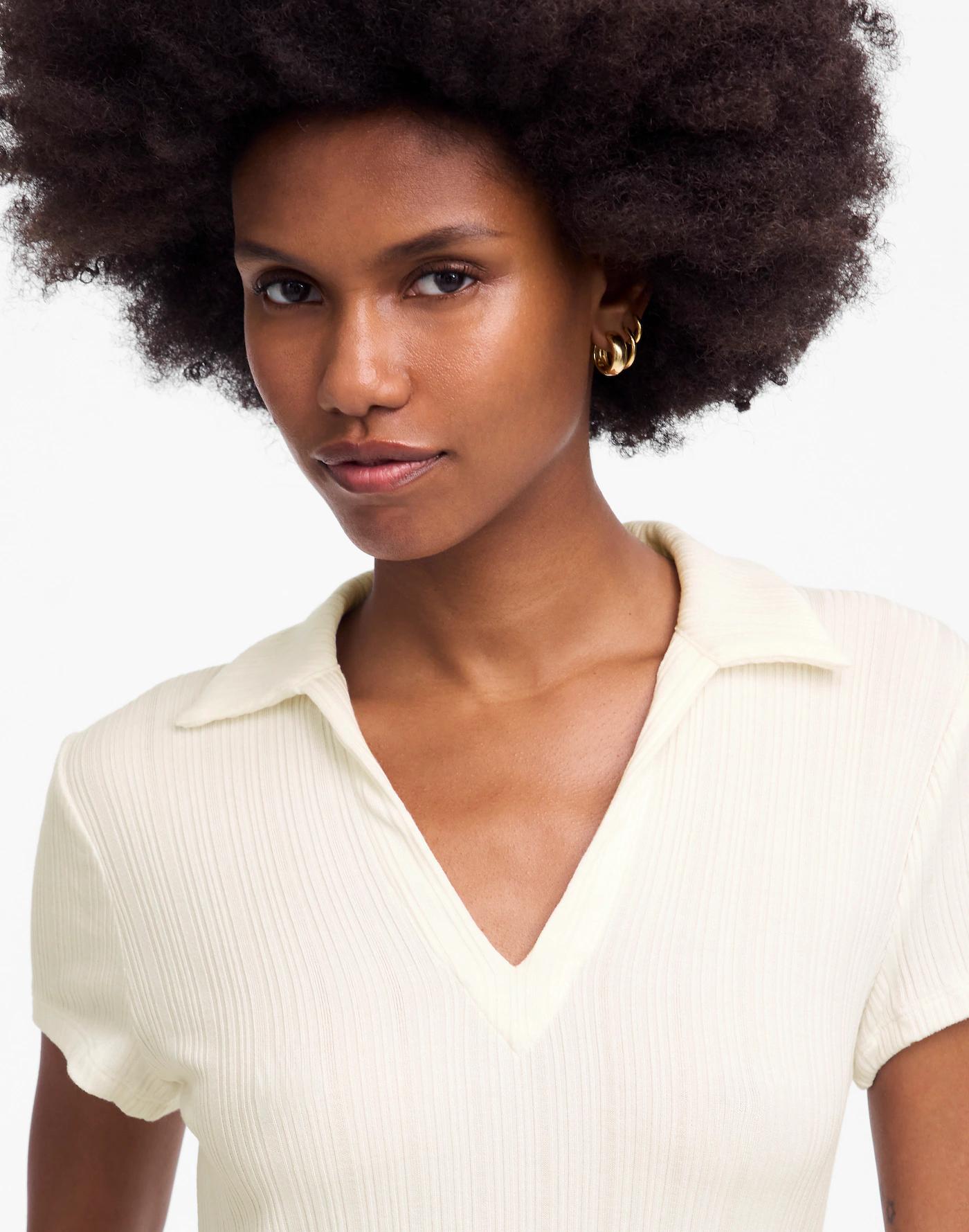 Ribbed V-Neck Polo Tee Product Image