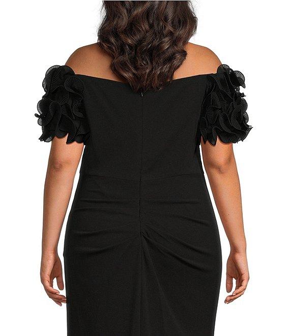 Xscape Plus Size Short Ruffled Sleeve Off-The-Shoulder Scuba Crepe Gown Product Image