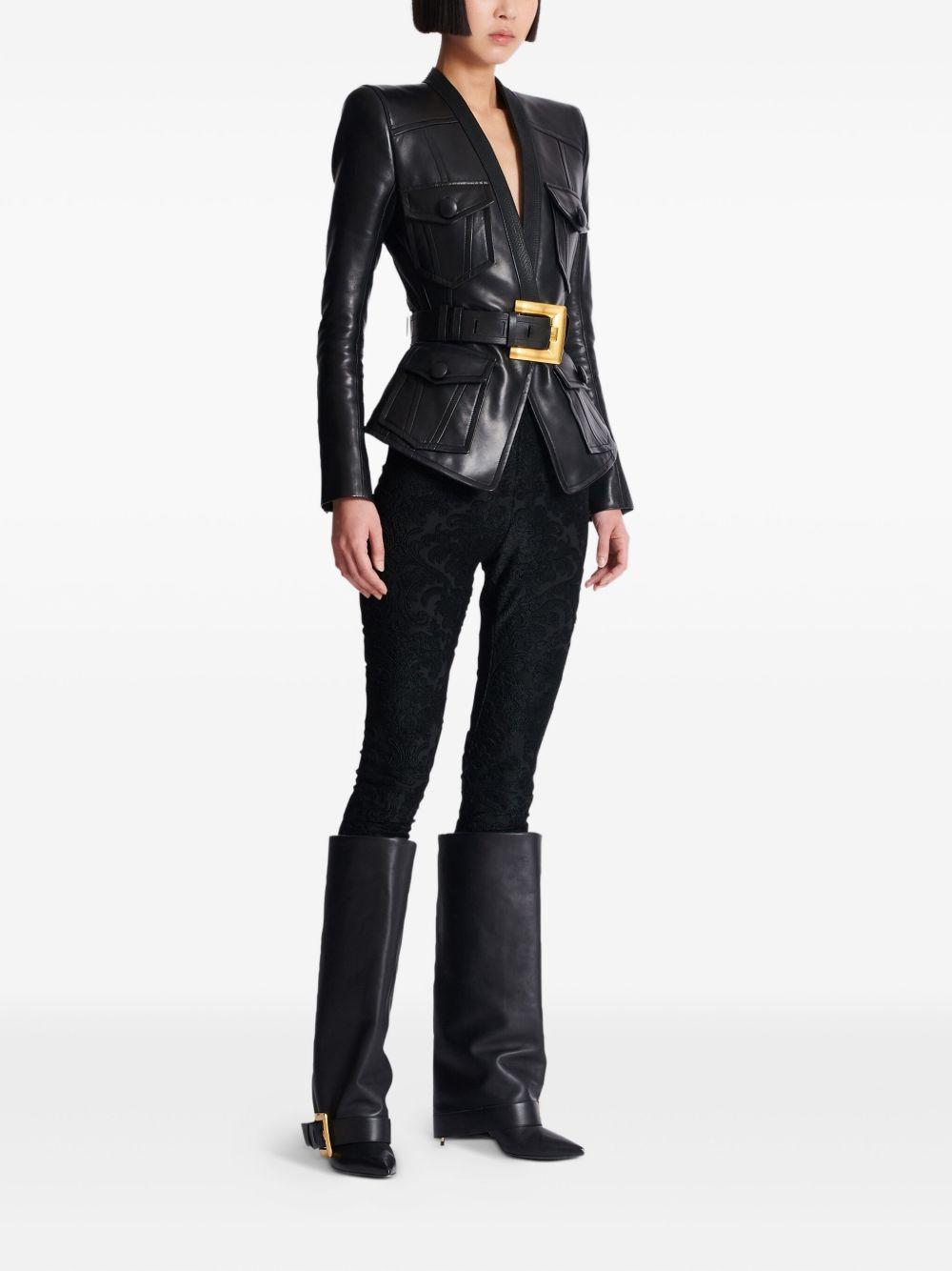 belted leather jacket Product Image