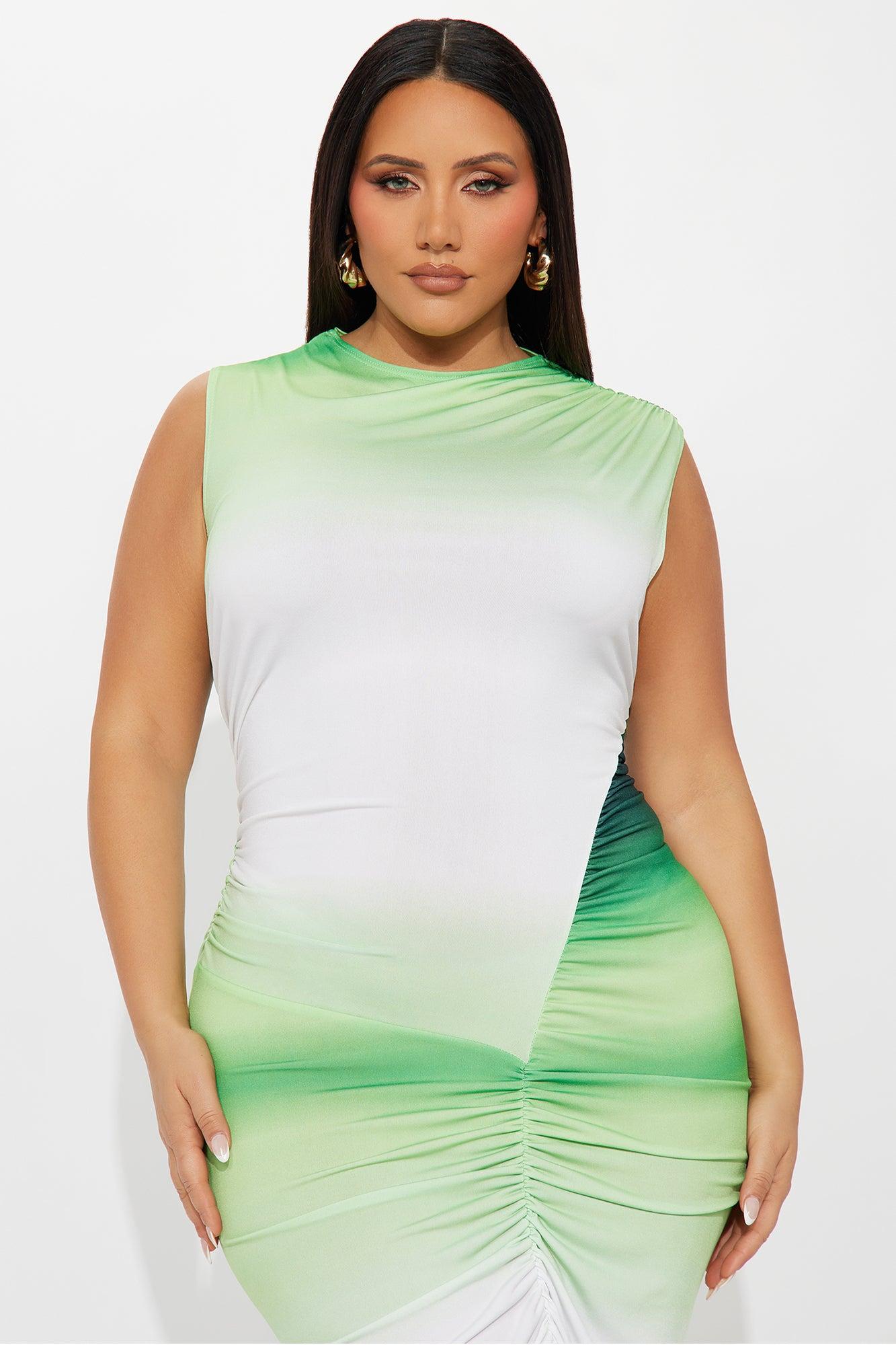 Candy Skies Ombre Asymmetrical Maxi Dress - Green/combo Female Product Image