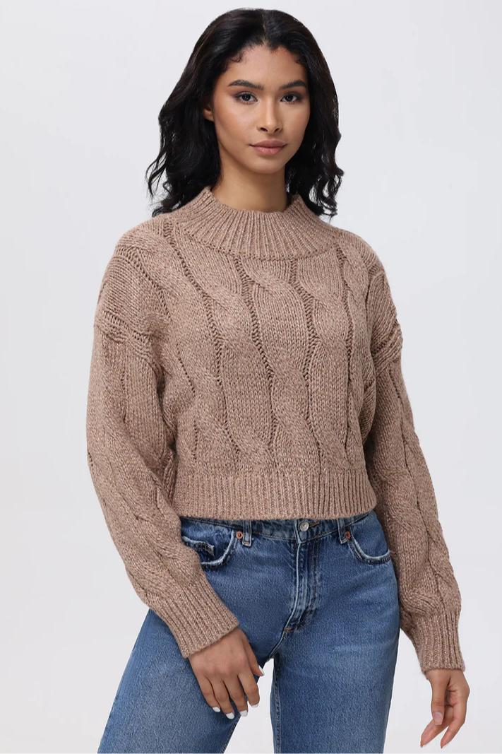 Lola - Metallic Cable Knit Crop Sweater Product Image